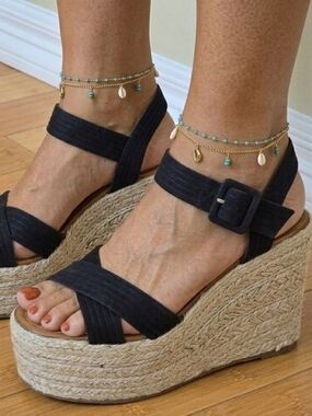 Schutz Blisse Nubuck Platform Wedge Espadrille Sandals BRAZIL Braided Jute 8.5